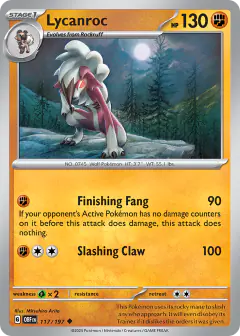 Lycanroc 117/197 Uncommon card from Obsidian Flames