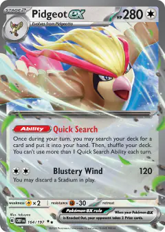 Pidgeot ex 164/197 Double Rare card from Obsidian Flames