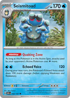Seismitoad 052/197 Uncommon card from Obsidian Flames