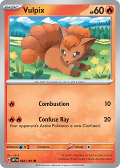 Vulpix 028/197 Common card from Obsidian Flames