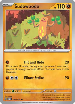 Sudowoodo 109/193 Uncommon card from Paldea Evolved