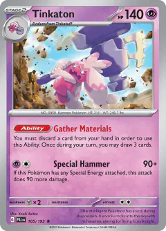 Tinkaton 105/193 Rare card from Paldea Evolved