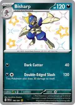 Bisharp 186/091 Shiny Rare card from Paldean Fates