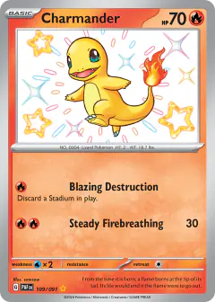 Charmander 109/091 Shiny Rare card from Paldean Fates