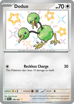 Doduo 199/091 Shiny Rare card from Paldean Fates