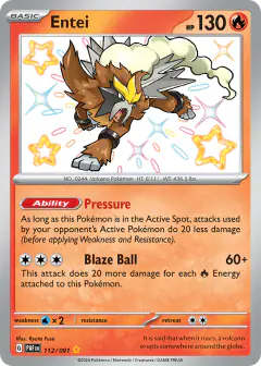 Entei 112/091 Shiny Rare card from Paldean Fates