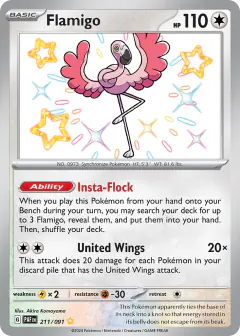 Flamigo 211/091 Shiny Rare card from Paldean Fates