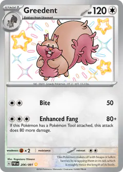 Greedent 206/091 Shiny Rare card from Paldean Fates