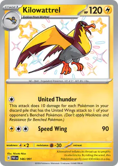 Kilowattrel 146/091 Shiny Rare card from Paldean Fates