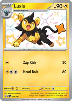 Luxio 136/091 Shiny Rare card from Paldean Fates