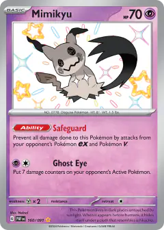 Mimikyu 160/091 Shiny Rare card from Paldean Fates