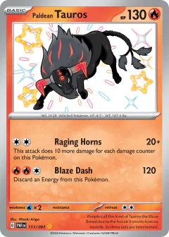 Paldean Tauros 111/091 Shiny Rare card from Paldean Fates