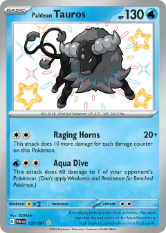Paldean Tauros 120/091 Shiny Rare card from Paldean Fates