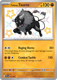 Paldean Tauros 172/091 Shiny Rare card from Paldean Fates