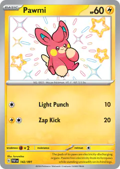 Pawmi 142/091 Shiny Rare card from Paldean Fates