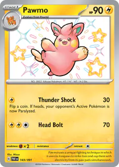 Pawmo 143/091 Shiny Rare card from Paldean Fates