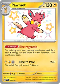 Pawmot 144/091 Shiny Rare card from Paldean Fates
