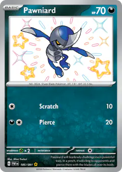 Pawniard 185/091 Shiny Rare card from Paldean Fates