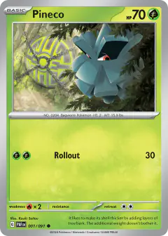 Pineco 001/091 Common card from Paldean Fates
