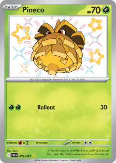 Pineco 099/091 Shiny Rare card from Paldean Fates