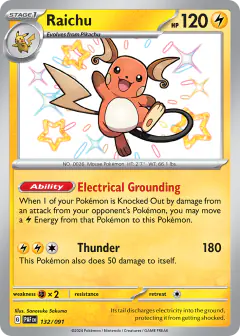 Raichu 132/091 Shiny Rare card from Paldean Fates