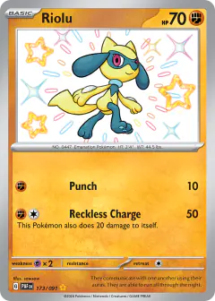 Riolu 173/091 Shiny Rare card from Paldean Fates