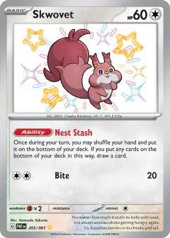 Skwovet 205/091 Shiny Rare card from Paldean Fates