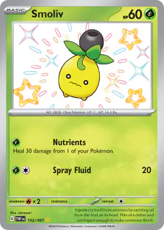 Smoliv 102/091 Shiny Rare card from Paldean Fates