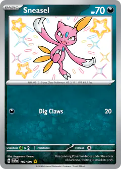 Sneasel 182/091 Shiny Rare card from Paldean Fates