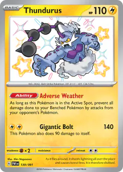 Thundurus 139/091 Shiny Rare card from Paldean Fates