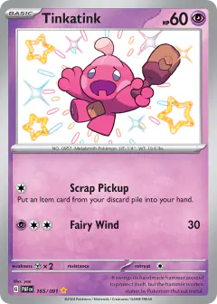Tinkatink 165/091 Shiny Rare card from Paldean Fates