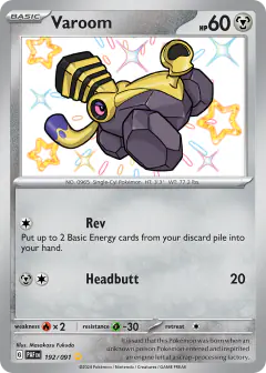 Varoom 192/091 Shiny Rare card from Paldean Fates