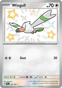 Wingull 203/091 Shiny Rare card from Paldean Fates
