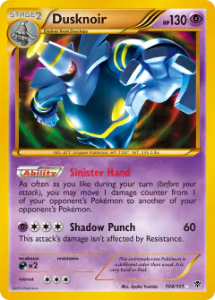 Dusknoir 104/101 Rare Secret card from Plasma Blast