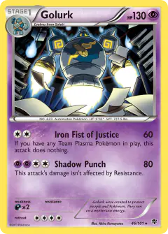 Golurk 46/101 Rare Holo card from Plasma Blast