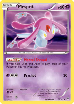 Mesprit 37/101 Rare Holo card from Plasma Blast