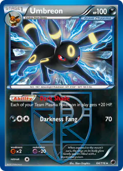 Umbreon 64/116 Rare Holo card from Plasma Freeze