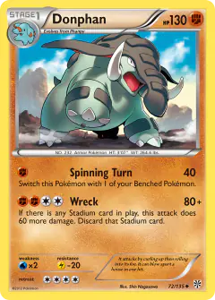 Donphan 72/135 Uncommon card from Plasma Storm