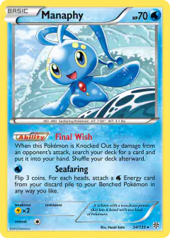 Manaphy 34/135 Rare Holo card from Plasma Storm