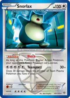 Snorlax 101/135 Rare card from Plasma Storm