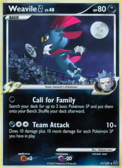 Weavile G 17/127 Rare Holo card from Platinum Base