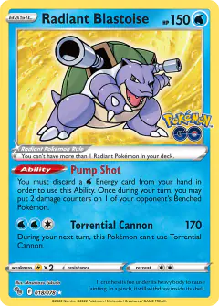 Radiant Blastoise 018/078 Radiant Rare card from Pokémon GO