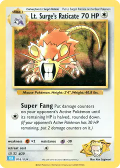 Lt. Surge's Raticate 016/034 card from Pokémon TCG Classic - Blastoise