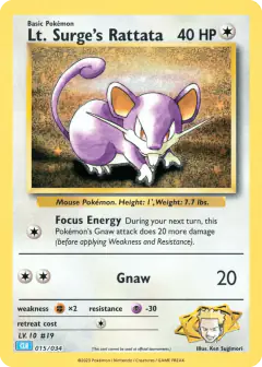 Lt. Surge's Rattata 015/034 card from Pokémon TCG Classic - Blastoise