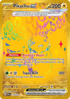 Pikachu ex 179/131 Hyper Rare card from Prismatic Evolutions