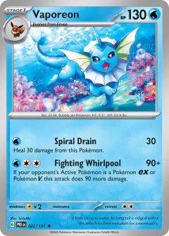 Vaporeon 022/131 Rare card from Prismatic Evolutions