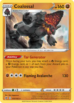 Coalossal 107/192 Rare Holo card from Rebel Clash