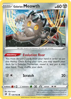 Galarian Meowth 126/192 Common card from Rebel Clash