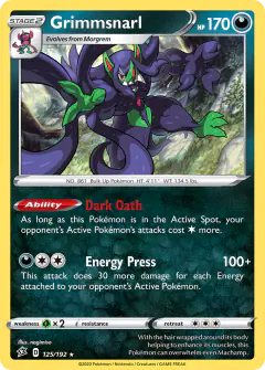 Grimmsnarl 125/192 Rare Holo card from Rebel Clash
