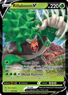 Rillaboom V 017/192 Rare Holo V card from Rebel Clash